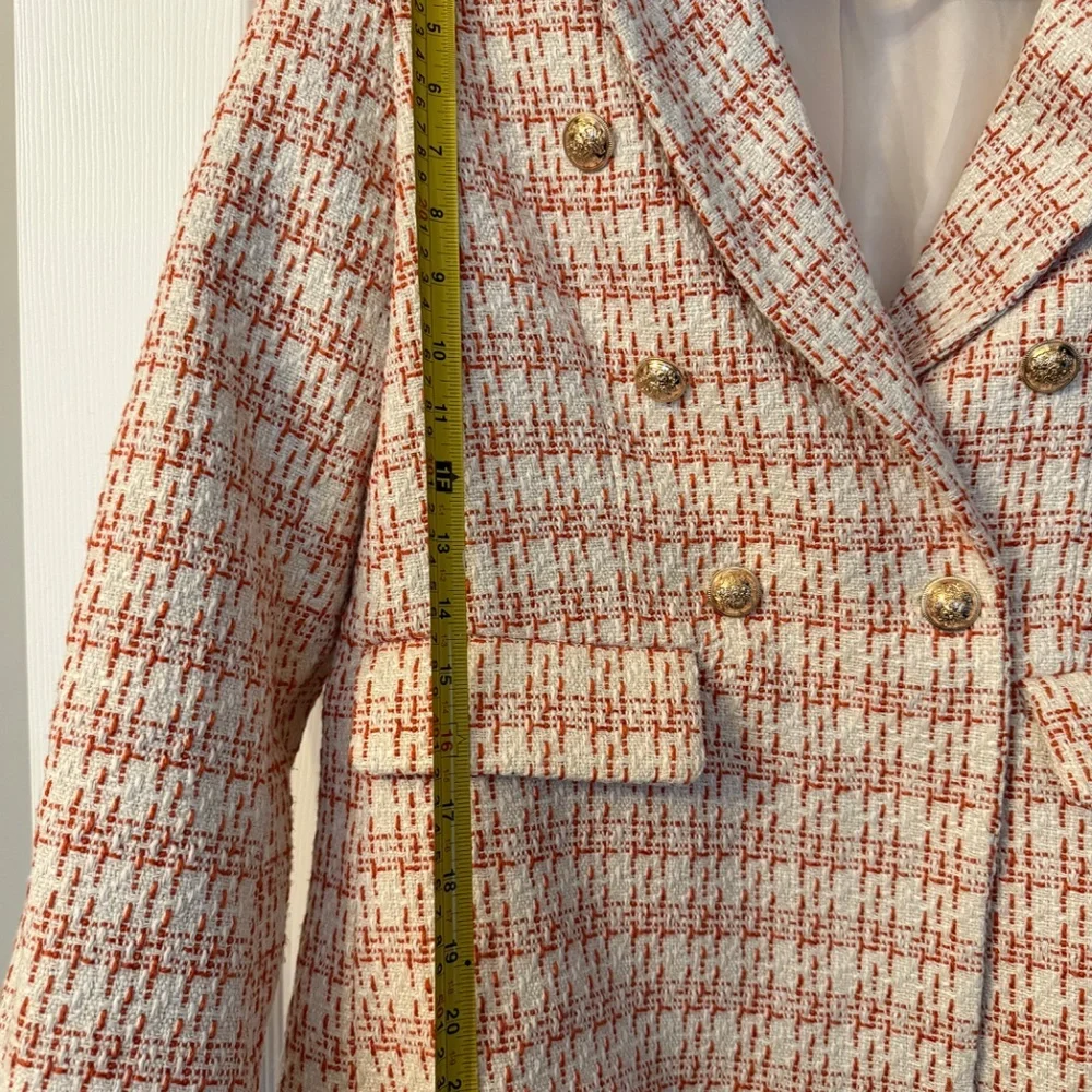 Rachel Zoe Orange & White Tweed Blazer - Picture 6 of 9